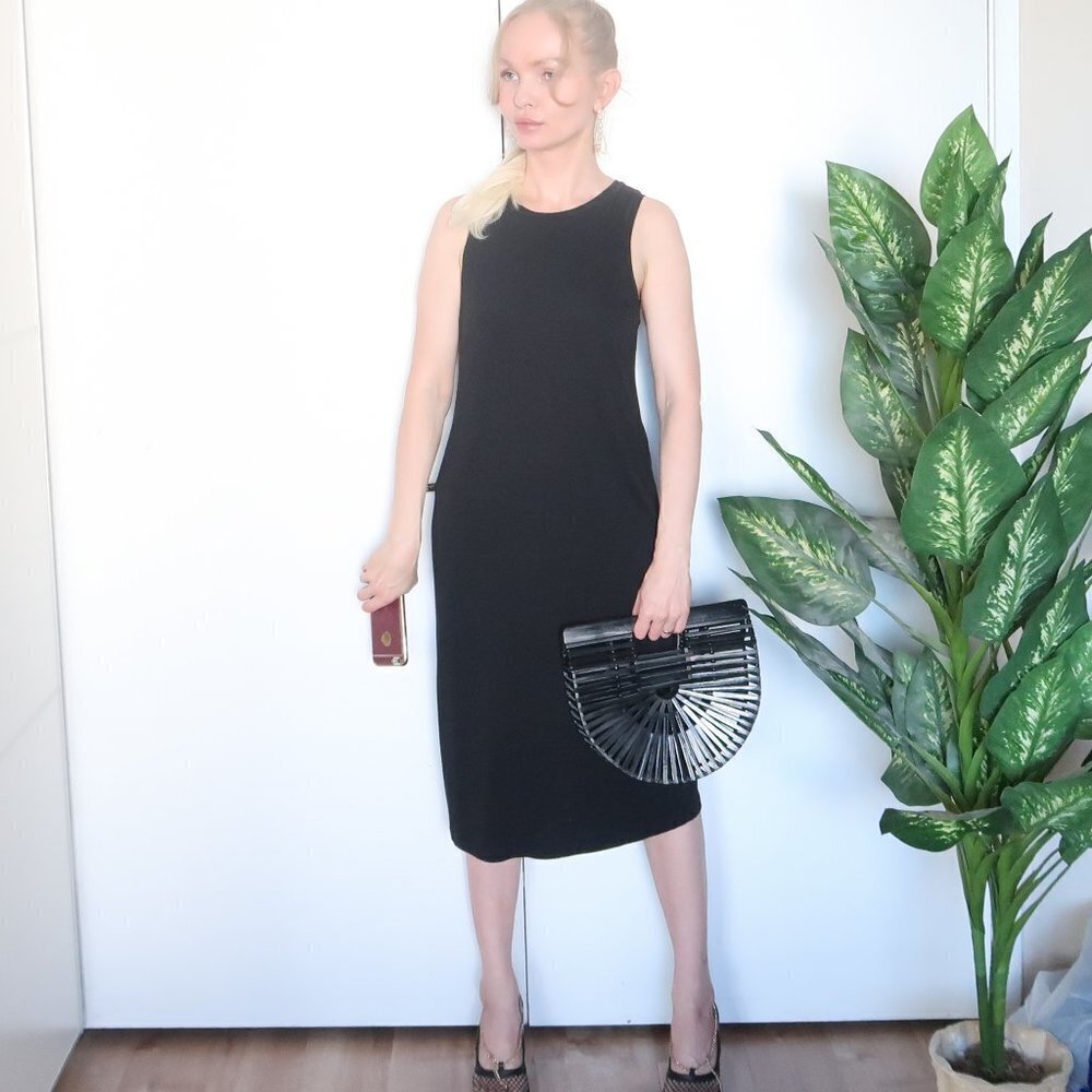 Club Monaco Black Sleeveless Tank Crew Neck Midi Dress Size S
